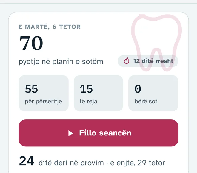 Plani i sotëm me pyetjet për përsëritje dhe ditët deri në provim
